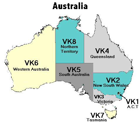 Map of Australian callsigns by State and Territory